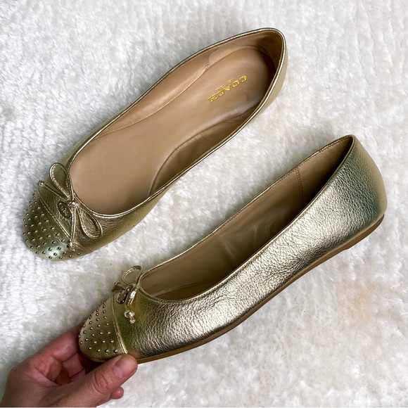 Coach Shoes - Coach Doreen Metallic Gold Ballet Flats 9.5